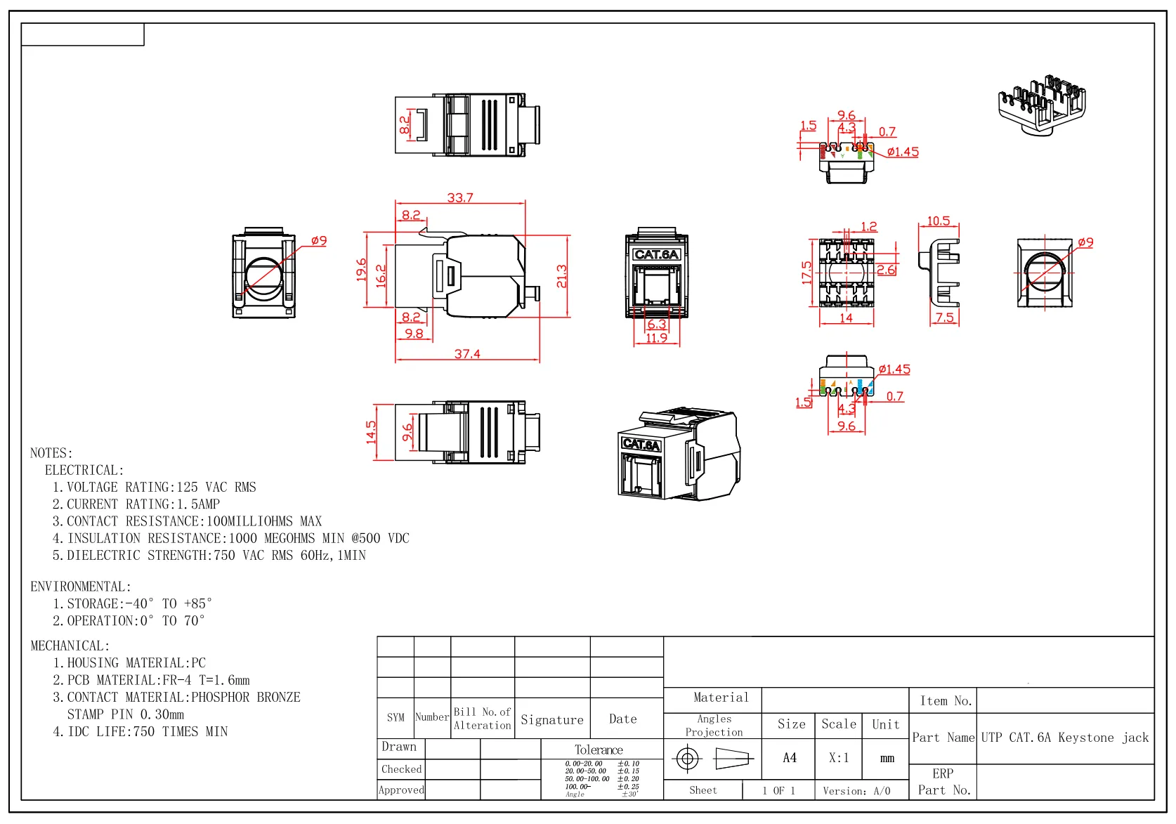 Keystone U/UTP Cat.6A hembra tool-less con tapa antipolvo — imagen 2